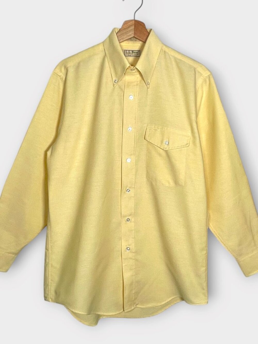 Vintage LL Bean Button Down Shirt Mens 15.5 32 Single Needle Yellow 90s